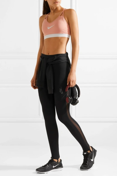 Shop Nike Pro Mesh-paneled Dri-fit Stretch Leggings