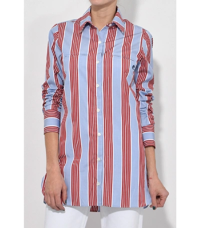 Shop Carven Blue/dark Red Steel Long Sleeve Shirt