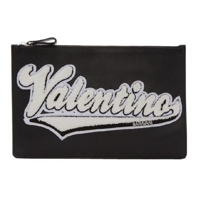 Shop Valentino Black  Garavani Varsity Logo Pouch In 0na Black