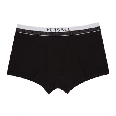 Shop Versace Black Greek Key Boxer Briefs