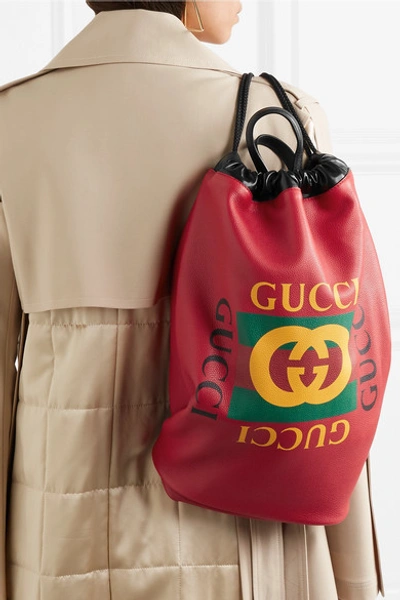 Shop Gucci Printed Textured-leather Backpack