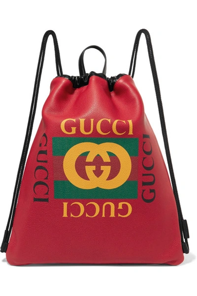 Shop Gucci Printed Textured-leather Backpack
