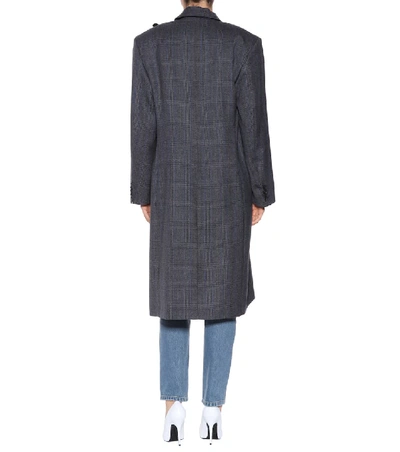 Shop Balenciaga Plaid Wool Coat In Grey