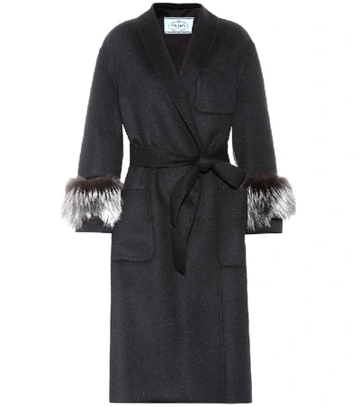 Shop Prada Fur-trimmed Wool And Angora Coat In Black