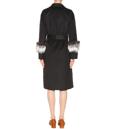 Shop Prada Fur-trimmed Wool And Angora Coat In Black