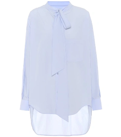 Shop Balenciaga Printed Cotton-poplin Shirt In Blue