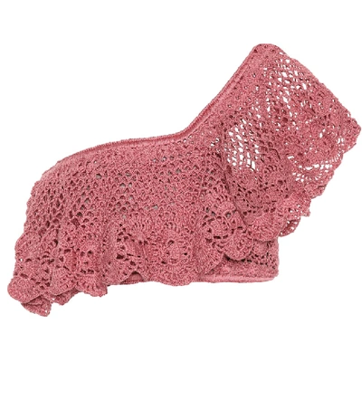 Shop Anna Kosturova Filigree Crocheted Cotton Crop Top In Pink