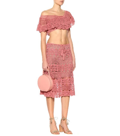 Shop Anna Kosturova Filigree Crocheted Cotton Crop Top In Pink