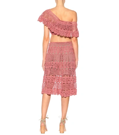 Shop Anna Kosturova Filigree Crocheted Cotton Crop Top In Pink