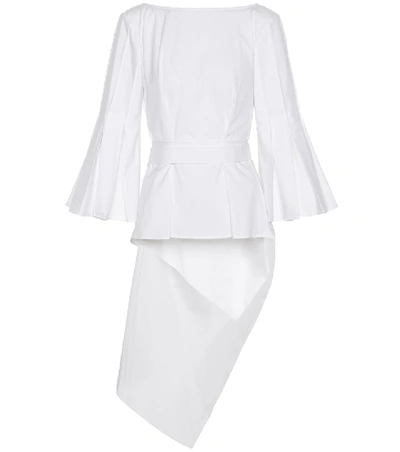 Shop Carolina Herrera Cotton-poplin Blouse In White