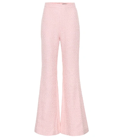 Shop Balmain Cotton-blend High-waisted Trousers In Pink