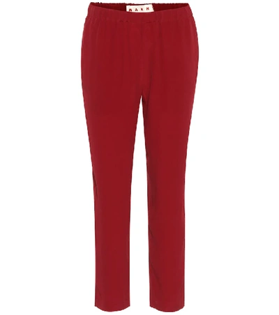 Shop Marni Silk-blend Cropped Trousers In Purple