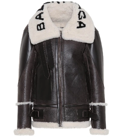 Shop Balenciaga The Bombardier Shearling Jacket In Brown