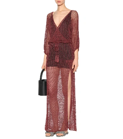 Shop Anna Kosturova Mesh Cotton Maxi Dress In Purple