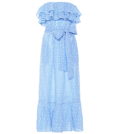 Shop Lisa Marie Fernandez Sabine Embroidered Cotton Dress In Blue