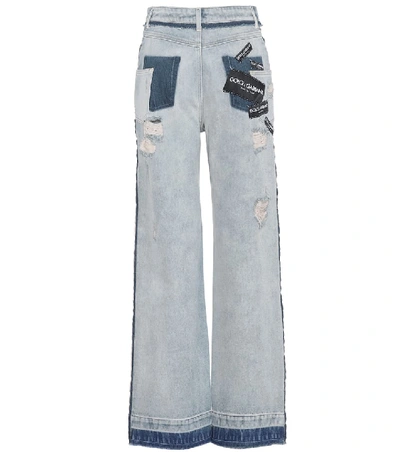 Shop Dolce & Gabbana Embroidered Wide-leg Jeans In Blue
