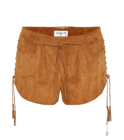 Shop Saint Laurent Suede Shorts In Brown
