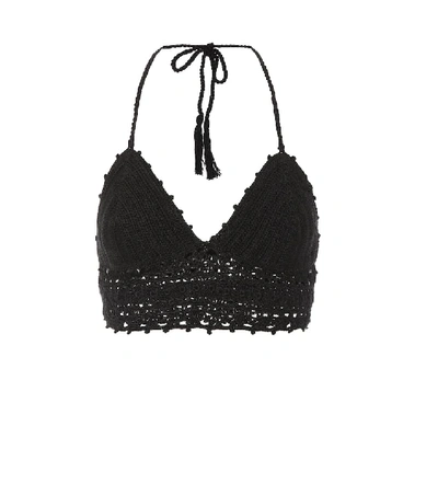 Shop Anna Kosturova Darling Crocheted Cotton Bikini Top In Black