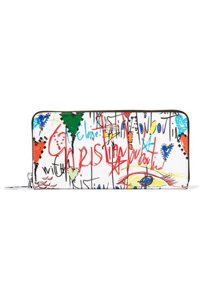 Shop Christian Louboutin Panettone Printed Patent-leather Wallet In White