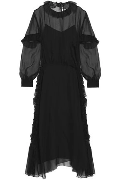Shop Rochas Woman Ruffled Silk-chiffon Midi Dress Black