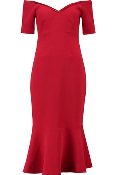 Shop Cinq À Sept Woman Marta Off-the-shoulder Fluted Crepe Midi Dress Crimson
