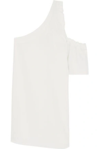 Shop Cinq À Sept Woman Gemini One-shoulder Ruffle-trimmed Crepe Mini Dress Ivory