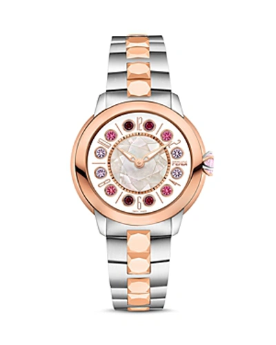 Shop Fendi Ishine Rotating Gemstones Two-tone Watch, 33mm In White/rose Gold