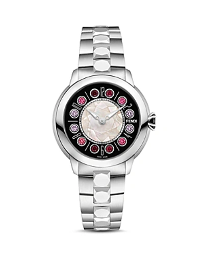 Shop Fendi Ishine Rotating Gemstones Watch, 38mm In Black/silver