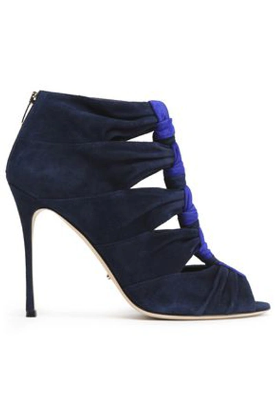 Shop Sergio Rossi Knotted Two-tone Suede Sandals In Bright Blue
