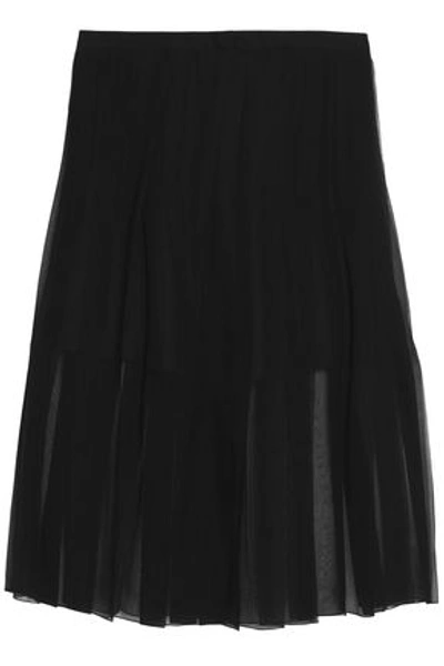 Shop Rochas Woman Pleated Silk-chiffon Skirt Black