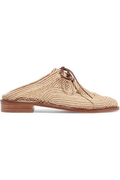 Shop Robert Clergerie Jaly Lace-up Raffia Slippers In Neutral