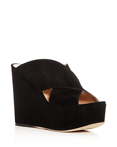 Shop Sergio Rossi Women's Alma Suede Platform Wedge Sandals In Nero Black