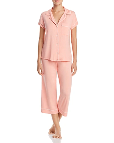 Shop Eberjey Gisele Short Sleeve Crop Pajama Set In Peach/ivory