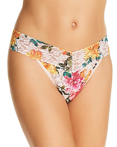Shop Hanky Panky Original-rise Printed Lace Thong In Multi Floral