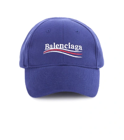 Shop Balenciaga Embroidered Cotton Baseball Cap In Eavy Llue