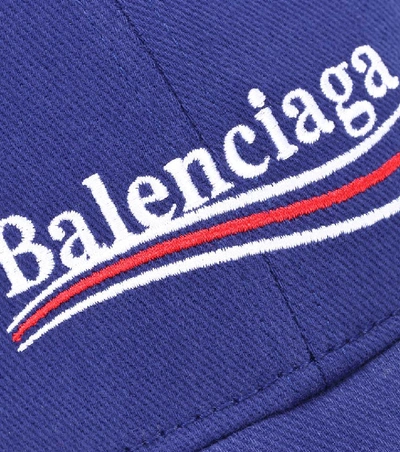 Shop Balenciaga Embroidered Cotton Baseball Cap In Eavy Llue