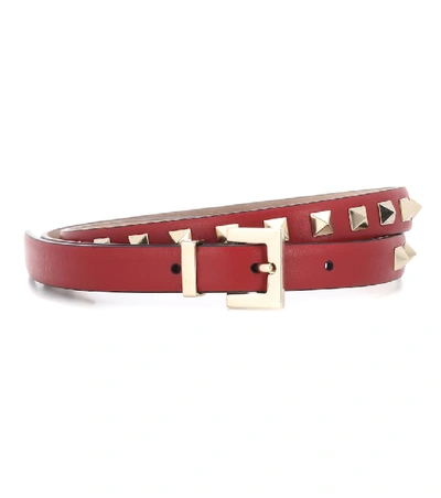 Shop Valentino Rockstud Leather Belt In Red