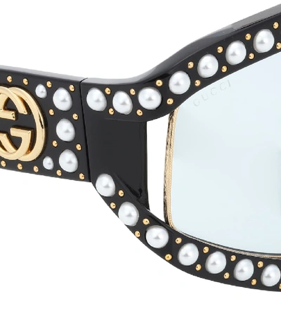 Shop Gucci Faux Pearl-embellished Sunglasses In Black