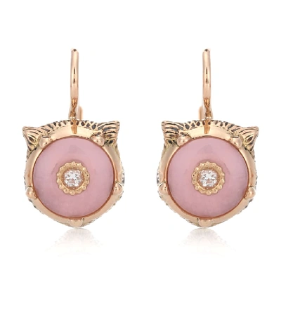 Shop Gucci Le Marché Des Merveilles 18kt Gold Earrings With Diamonds And Opal