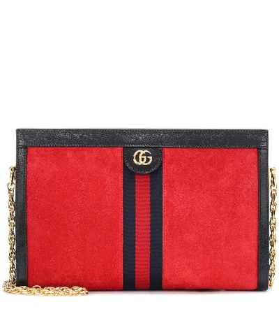 Shop Gucci Ophidia Suede Crossbody Bag In Red