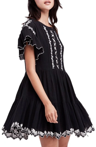 Shop Free People Santiago Embroidered Minidress In Black