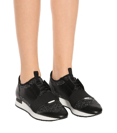 Balenciaga Black Glitter Race Runner Sneakers | ModeSens