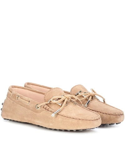 Shop Tod's Gommino Suede Loafers In Beige