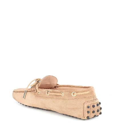 Shop Tod's Gommino Suede Loafers In Beige