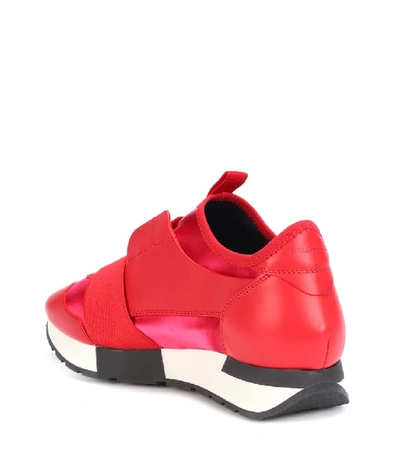 Shop Balenciaga Race Runner Leather Sneakers In Red