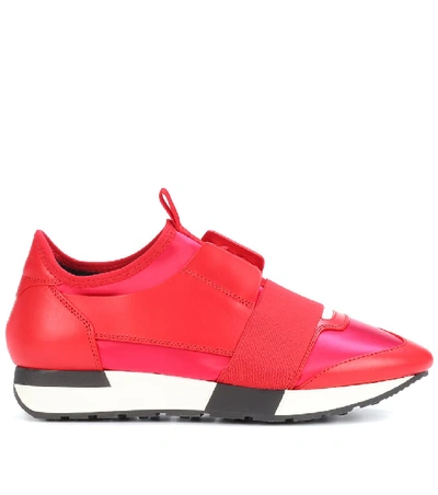 Shop Balenciaga Race Runner Leather Sneakers In Red