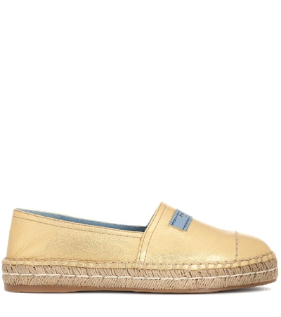 Shop Prada Metallic Leather Espadrilles In Gold