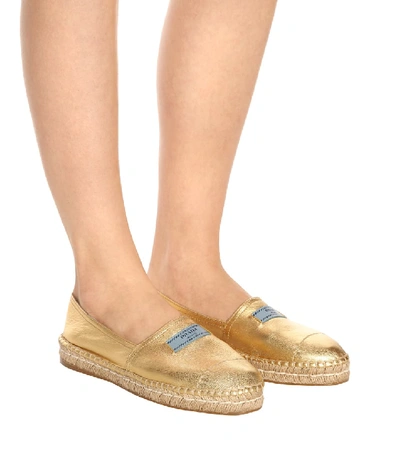 Shop Prada Metallic Leather Espadrilles In Gold