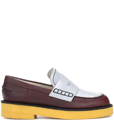 Shop Marni Leather Loafers In Multicoloured