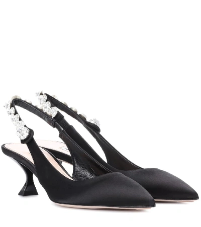 Shop Miu Miu Satin Slingback Pumps In Black